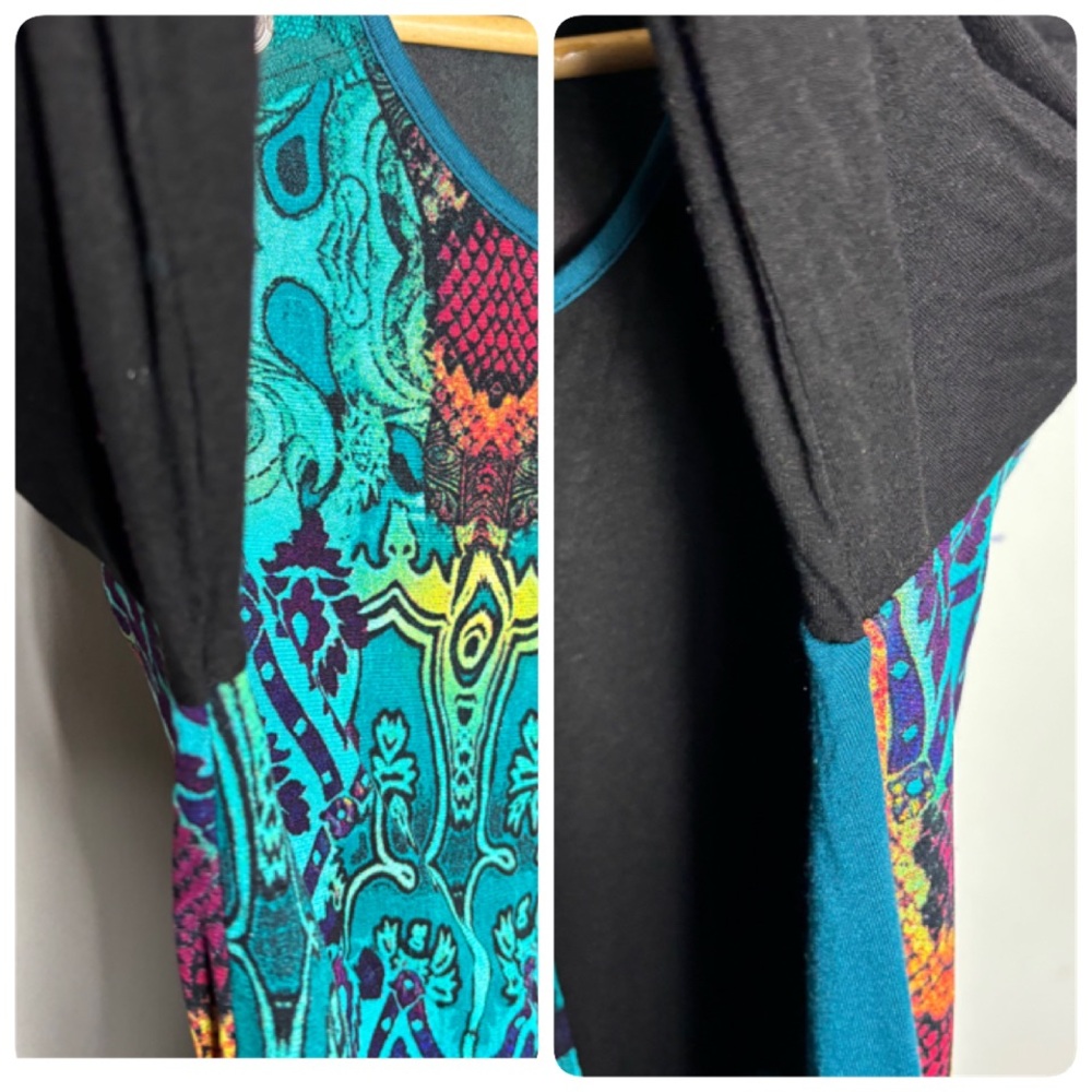 Kaktus black green abstract mixed media lace patchwork tunic blouse size M - Picture 6 of 8